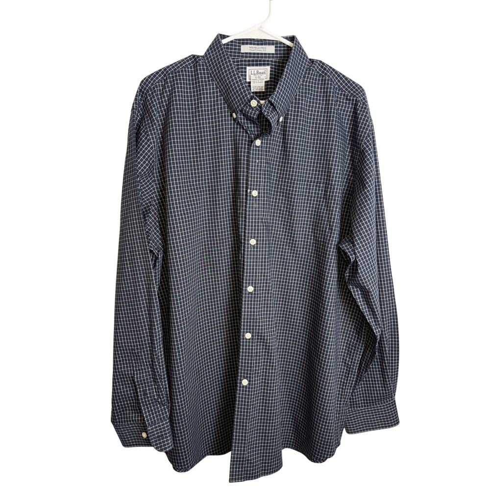L.L. Bean Button Down Shirt Men’s XL Regular Blue Check Long Sleeve 100% Cotton